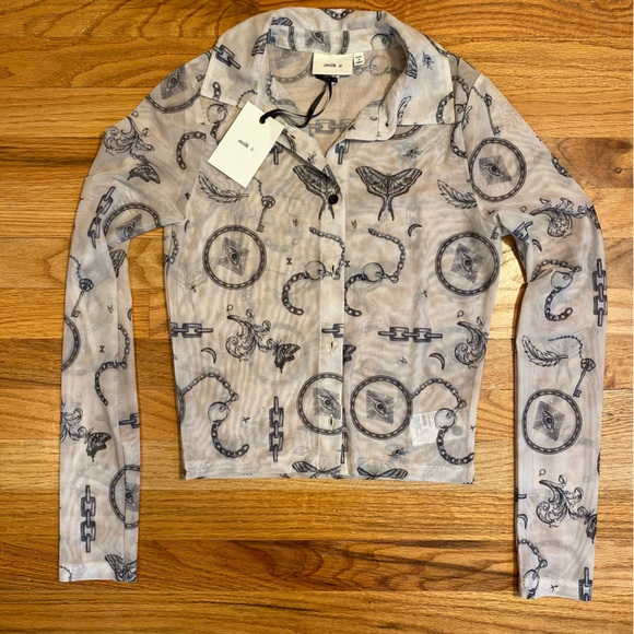Milk It by Dolls Kill Button Up NWT - Sheer Tatto Print- EU 8 US 4 - Picture 1 of 14